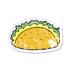 distressed sticker of a cartoon taco