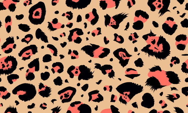 Leopard seamless pattern. Animal print with leopard dots. Trendy living coral and sand color. Vector illustration for textile, postcard, fabric; wrapping paper, background, packaging.