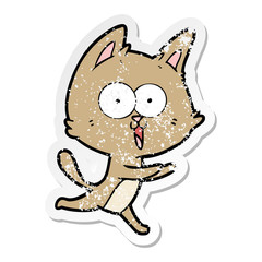 distressed sticker of a funny cartoon cat