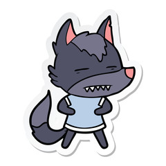 sticker of a cartoon wolf showing teeth