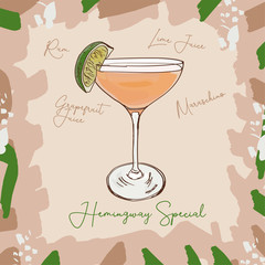 Hemingway Special Contemporary classic cocktail illustration. Alcoholic bar drink hand drawn vector. Pop art - 254183401