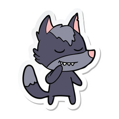 sticker of a friendly cartoon wolf