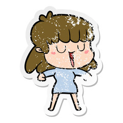 distressed sticker of a cartoon woman laughing