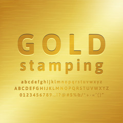 3d Alphabet gold stamping font effect with realistic golden metal fill
