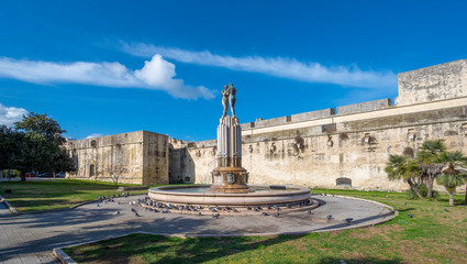 Fountain of Harmony (Fontana dell'Armonia) next to Lecce castle (Castello Carlo V) in Lecce,...