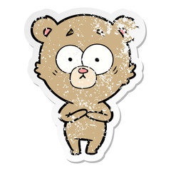 Obraz na płótnie Canvas distressed sticker of a surprised bear cartoon