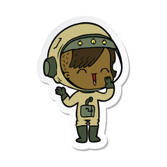 sticker of a cartoon laughing astronaut girl