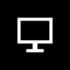 Flat monochrome monitor symbol for web sites and apps. Minimal simple black and white monitor symbol. Isolated vector white monitor symbol on black background.