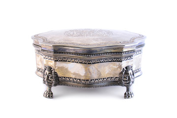 Silver vintage antique box with the emblem of the old knightly order.