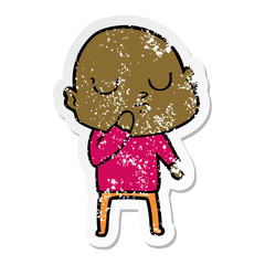 distressed sticker of a cartoon bald man