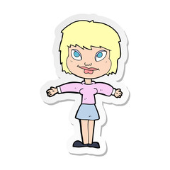 sticker of a cartoon woman with open amrs