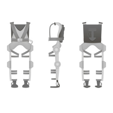 Realistic medical exoskeleton. Exosuit. Three view. Vector