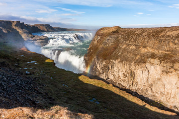 landscape overlooking the waterfall with a rainbow - Iceland, Gullfoss - Image