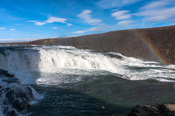 landscape overlooking the waterfall with a rainbow - Iceland, Gullfoss - Image