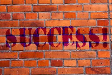 Text sign showing Success. Business photo text Achievement Accomplishment of some purpose Brick Wall art like Graffiti motivational call written on the wall