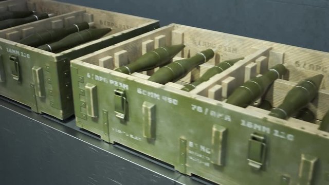 Packing military boxes with RPG missiles. Factory line.  Loopable. 4KHD
