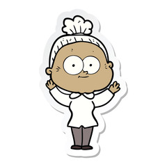 sticker of a cartoon happy old woman