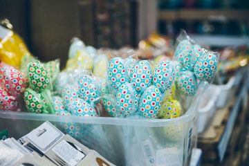 easter eggs close up at market