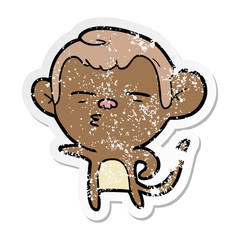 distressed sticker of a cartoon suspicious monkey