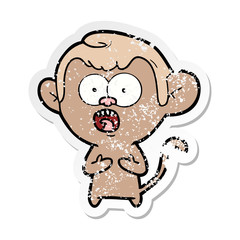 distressed sticker of a cartoon shocked monkey