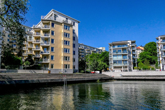 STOCKHOLM, SWEDEN Expensive coop apartments on Lilla Essingen, former headquarters of Electrolux.