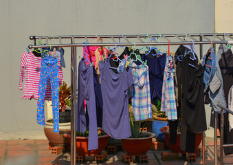 Hanging clothes at rural house