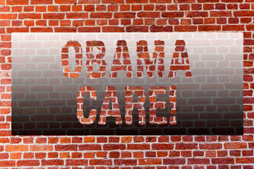 Fototapeta premium Word writing text Obama Care. Business photo showcasing Government Program of Insurance System Patient Protection Brick Wall art like Graffiti motivational call written on the wall