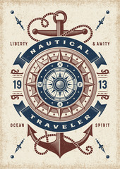 Vintage Nautical Traveler Typography. T-shirt and label graphics in woodcut style. Editable EPS10 vector illustration.