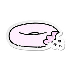 distressed sticker of a quirky hand drawn cartoon bitten donut