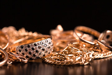 Gold jewelry closeup.