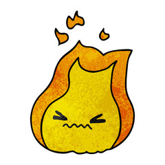 textured cartoon of cute kawaii fire flame