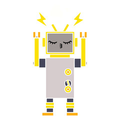 flat color retro cartoon malfunctioning robot