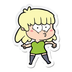 sticker of a cartoon whistling girl