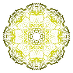 Relaxing Floral Mandala Ornament. Vector Illustration. Print For Modern Yoga Interiors Design, Wallpaper, Textile Industry. Green olive gradient color