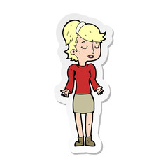 sticker of a cartoon woman shrugging shoulders