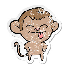 distressed sticker of a funny cartoon monkey