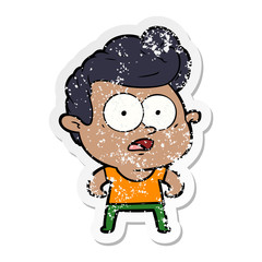 distressed sticker of a cartoon staring man