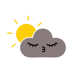 flat color retro cartoon storm cloud and sun