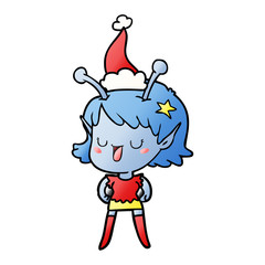 happy alien girl gradient cartoon of a wearing santa hat