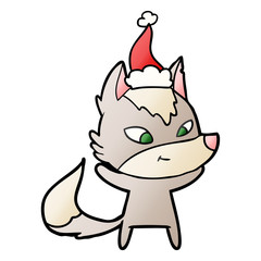friendly gradient cartoon of a wolf wearing santa hat