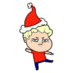 comic book style illustration of a angry man wearing santa hat