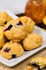 Mini Scones Variety. Orange and Blueberry Mini Scone Cookies. Selective focus.