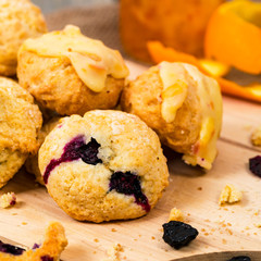 Mini Scones Variety. Orange and Blueberry Mini Scone Cookies. Selective focus.