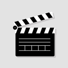 Movie clapper isolated on white. Black open clapperboard. Vector illustration. Video icon. Film making industry