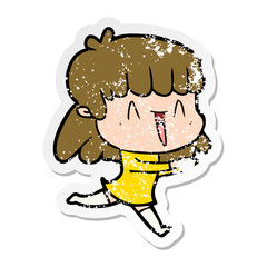 distressed sticker of a cartoon woman