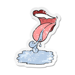 retro distressed sticker of a cartoon mouth drooling