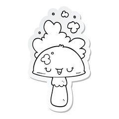 sticker of a cartoon mushroom with spoor cloud
