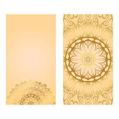 Collection Card With Relax Mandala Design. For Mobile Website, Posters, Online Shopping, Promotional Material. Gold color