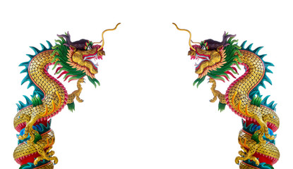 Colorful dragon statue isolated on white background