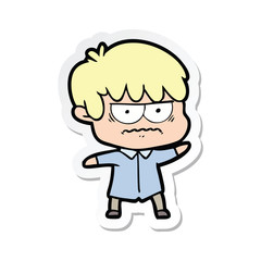 sticker of a annoyed cartoon boy